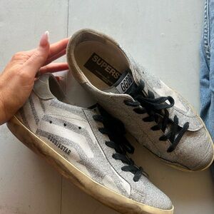 Golden Goose Silver and Black Sneakers